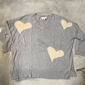 Laurie Felt Gray Sweater with Cream Heart Accents